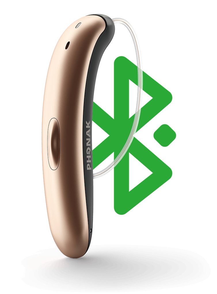 Conectar seu Phonak Slim a dispositivos Bluetooth® é simples. Ative o Bluetooth no dispositivo desejado e selecione o Phonak Slim na lista de dispositivos disponíveis para parear, permitindo chamadas, música e acesso a mídias diretamente pelo aparelho.