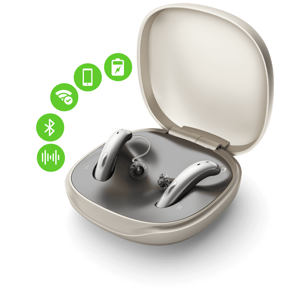 O Phonak Slim se destaca por sua inovadora tecnologia AutoSense OS™ 4.0, que adapta o aparelho às mudanças ambientais, oferecendo uma clareza de fala superior. Além disso, seu design discreto e a capacidade de conexão Bluetooth® o tornam único no mercado.